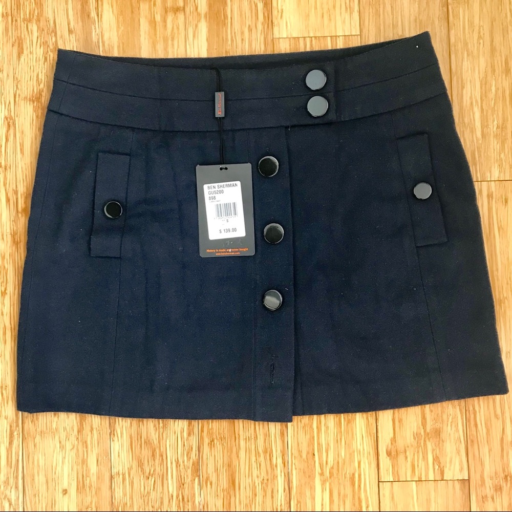 NEW Ben Sherman navy blue button short skirt small